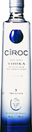 Eine stilvolle Vodkaflasche mit dem Namen "Ciroc Vodka" vor einem neutralen Hintergrund.