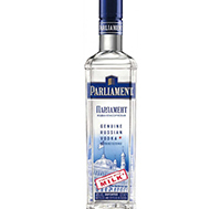 Parliament Vodka Eine elegante Vodkaflasche mit dem Namen "Parliament Vodka" vor einem stilvollen Hintergrund.