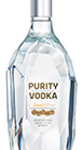 Purity Vodka Eine stilvolle Vodkaflasche mit dem Namen "Purity Vodka" vor einem neutralen Hintergrund.