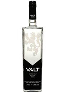 Valt Vodka Eine markante Vodkaflasche mit dem Namen "Valt Vodka" vor einem neutralen Hintergrund.