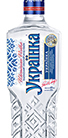 Ukrainka Wodka Eine ansprechende Vodkaflasche mit dem Namen "Ukrainka Vodka" vor einem rustikalen Hintergrund.