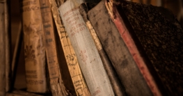 Woher stammt das Wort Wodka / Vodka? Mehrere alte Bücher, die nebeneinander auf einem Bücherregal stehen, symbolisieren die historische und etymologische Recherche über das Wort „Wodka“ / „Vodka“.